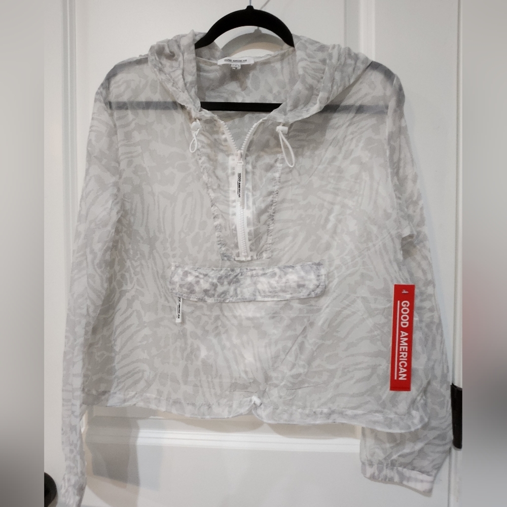 NWT Good American The Icy Leopard Windbreaker Jacket size 3 or Large